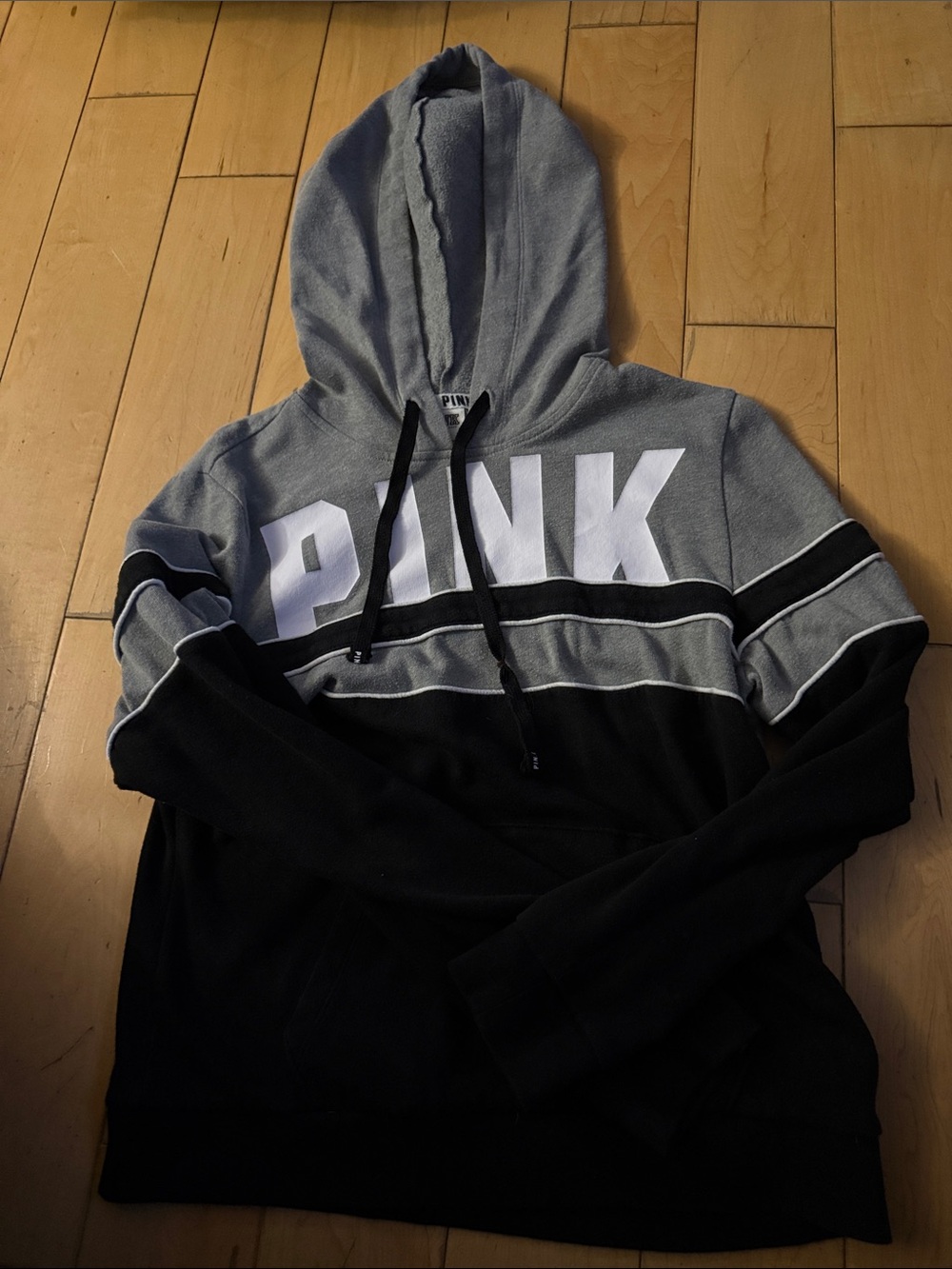 PINK Victoria's Secret Men's Gray and Black Colorblock Hoodie